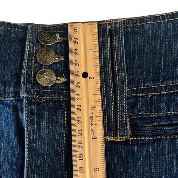 Zoey Beth Denim Mini Skirt Y2K‎ Low Rise Dark Wash Pockets Women's L Stretch - Picture 6 of 9